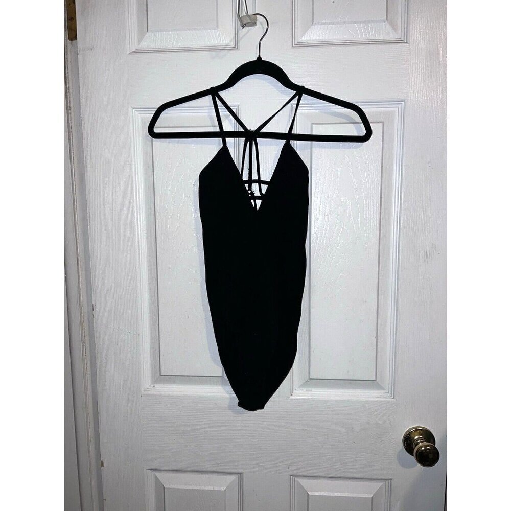 Free People FP MOVEMENT Dance All Day Ribbed Bodysuit Ribbed Strappy Black XS/S
